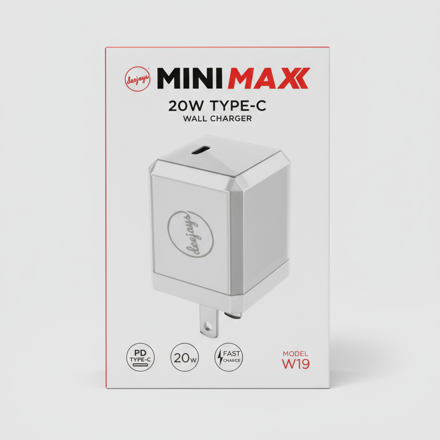 MINIMAX 20W Type-C wall charger packaging on a white background