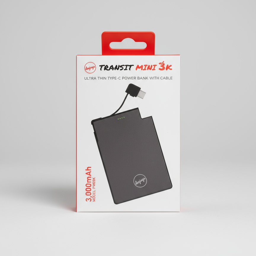DeeJays Transit Mini 3K Ultra Thin Type-C Power Bank with Cable – 3,000mAh - DOLLARS UNIVERSE LLC