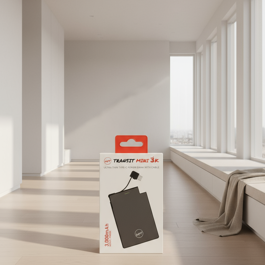DeeJays Transit Mini 3K Ultra Thin Type-C Power Bank with Cable – 3,000mAh - DOLLARS UNIVERSE LLC
