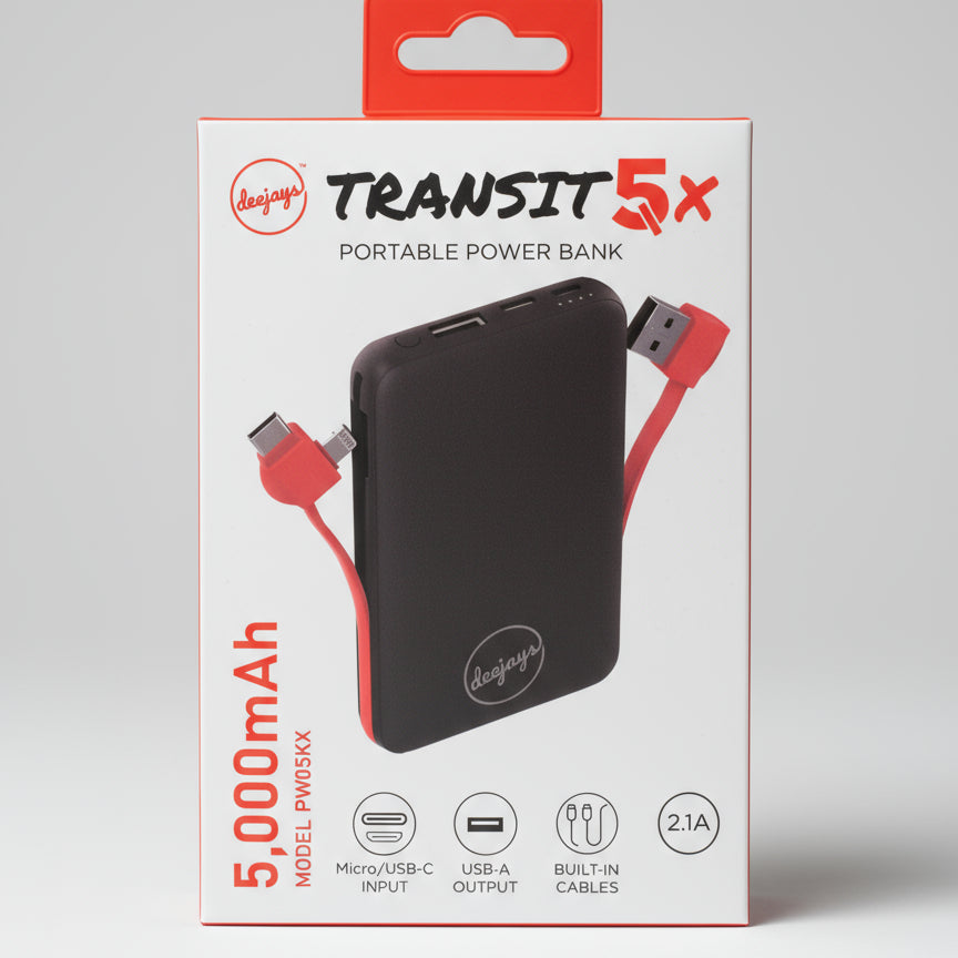 DeeJays Transit 5X Portable Power Bank – 5,000mAh (Model PW05KX)