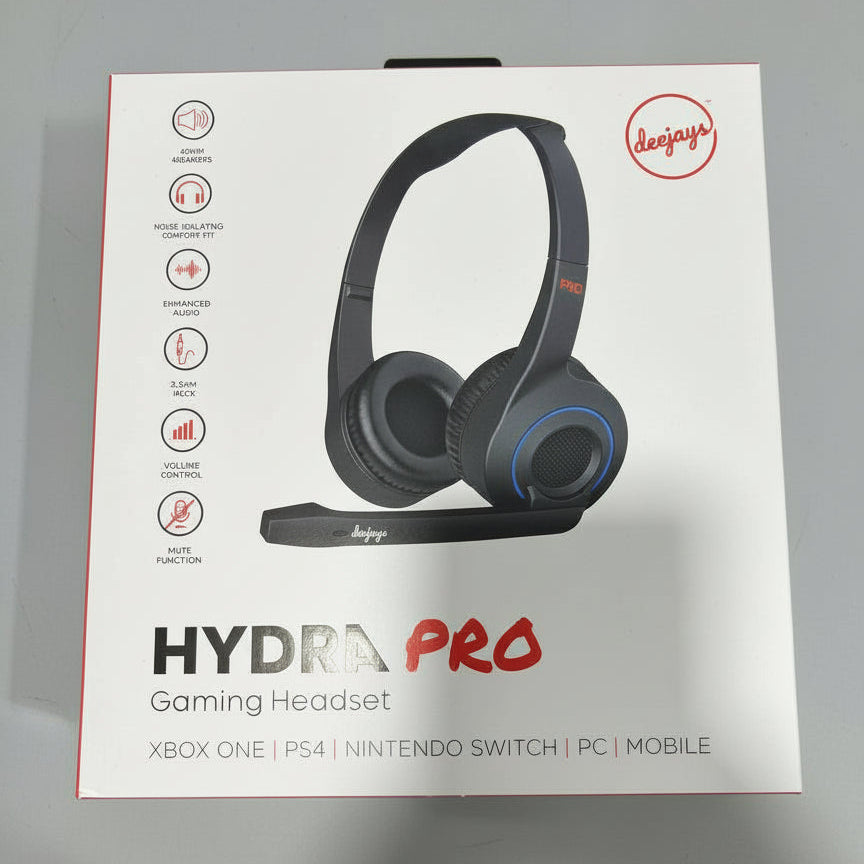 Box of Hydra Pro gaming headset with headphones on a gray background