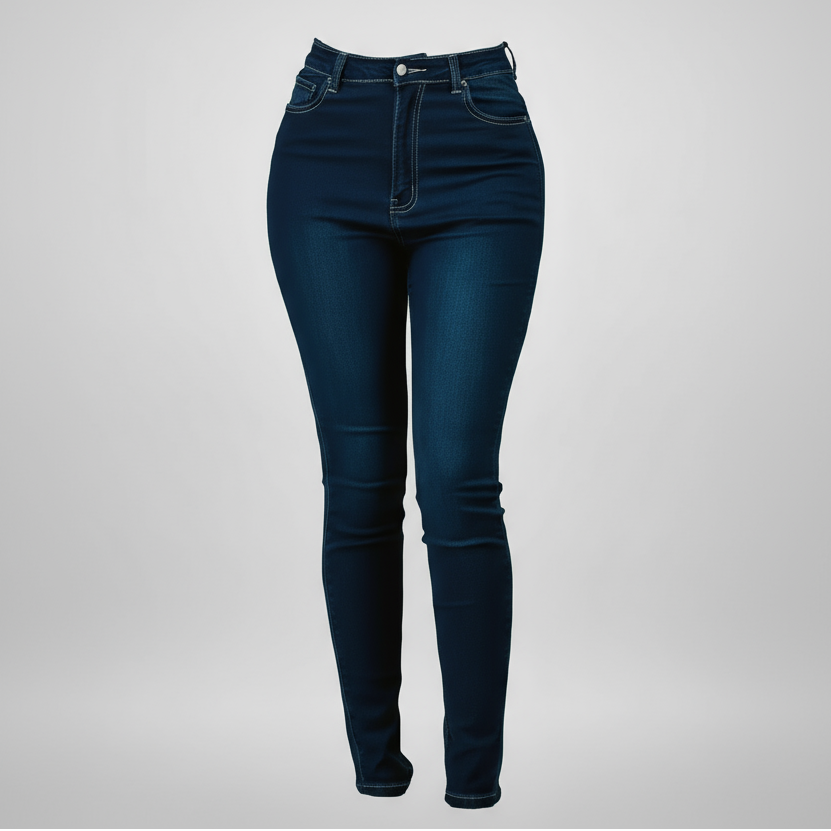 Dark blue jeans on a gray background