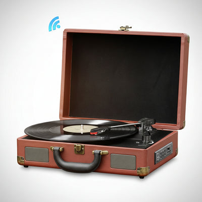 Pyle PVTTBT9BR Vintage Classic Style Suitcase Turntable with Bluetooth, USB Recording, and Built-in Speakers - DOLLARS UNIVERSE LLC