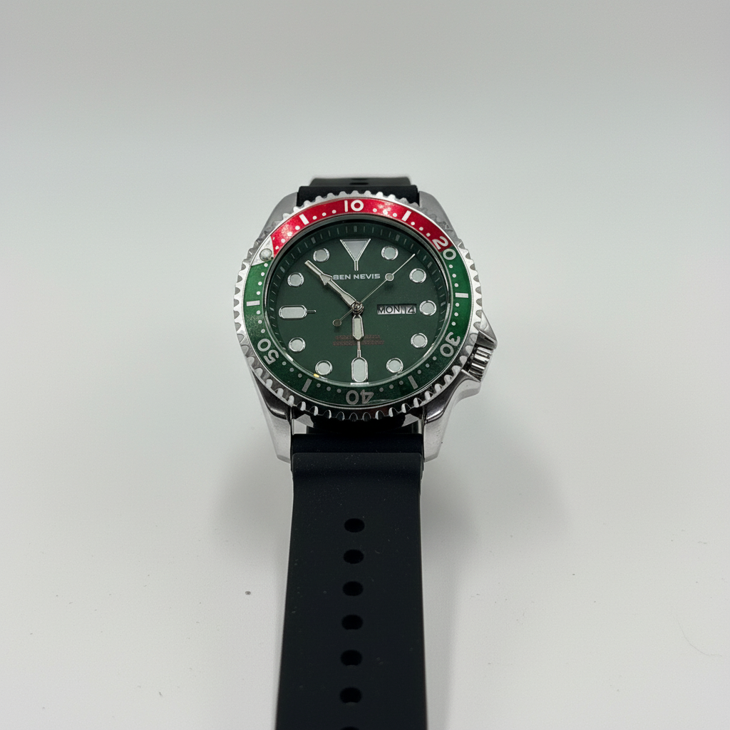 Ben Nevis Men’s Analog Sport Watch – Green & Red Dial, Stainless Steel Case, Waterproof Design, Quartz Movement