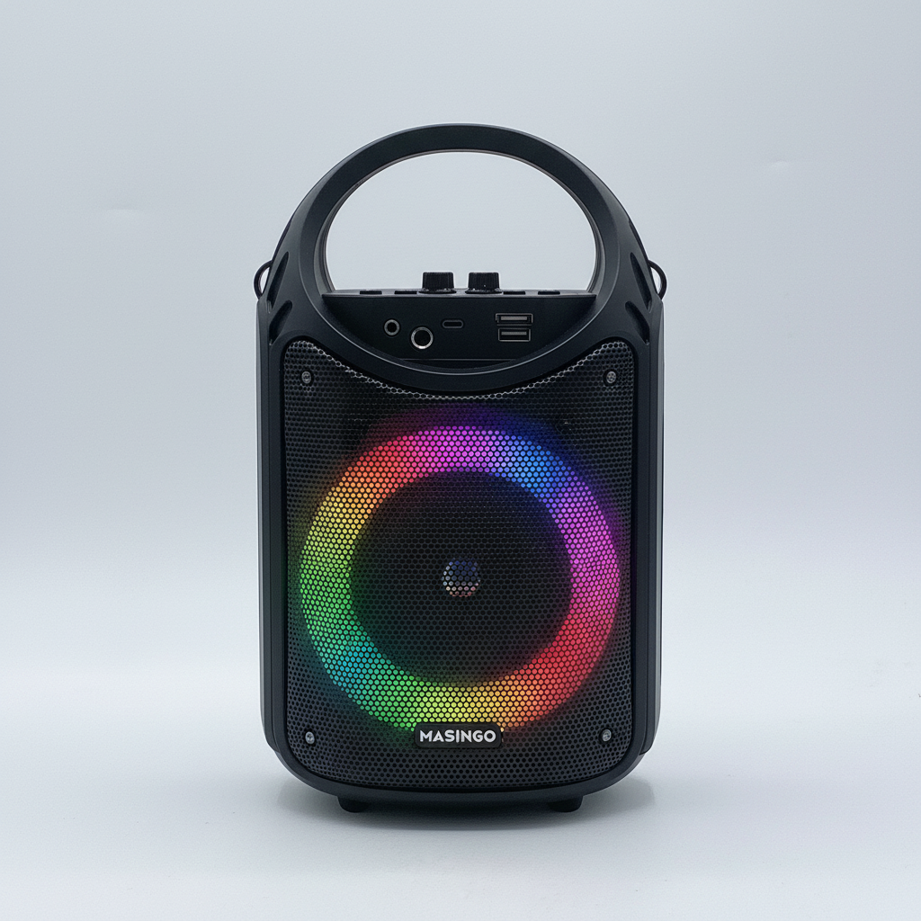 MASINGO Burletta C10 Karaoke Machine with LED Lights – Wireless Bluetooth Speaker System with Dual Microphones