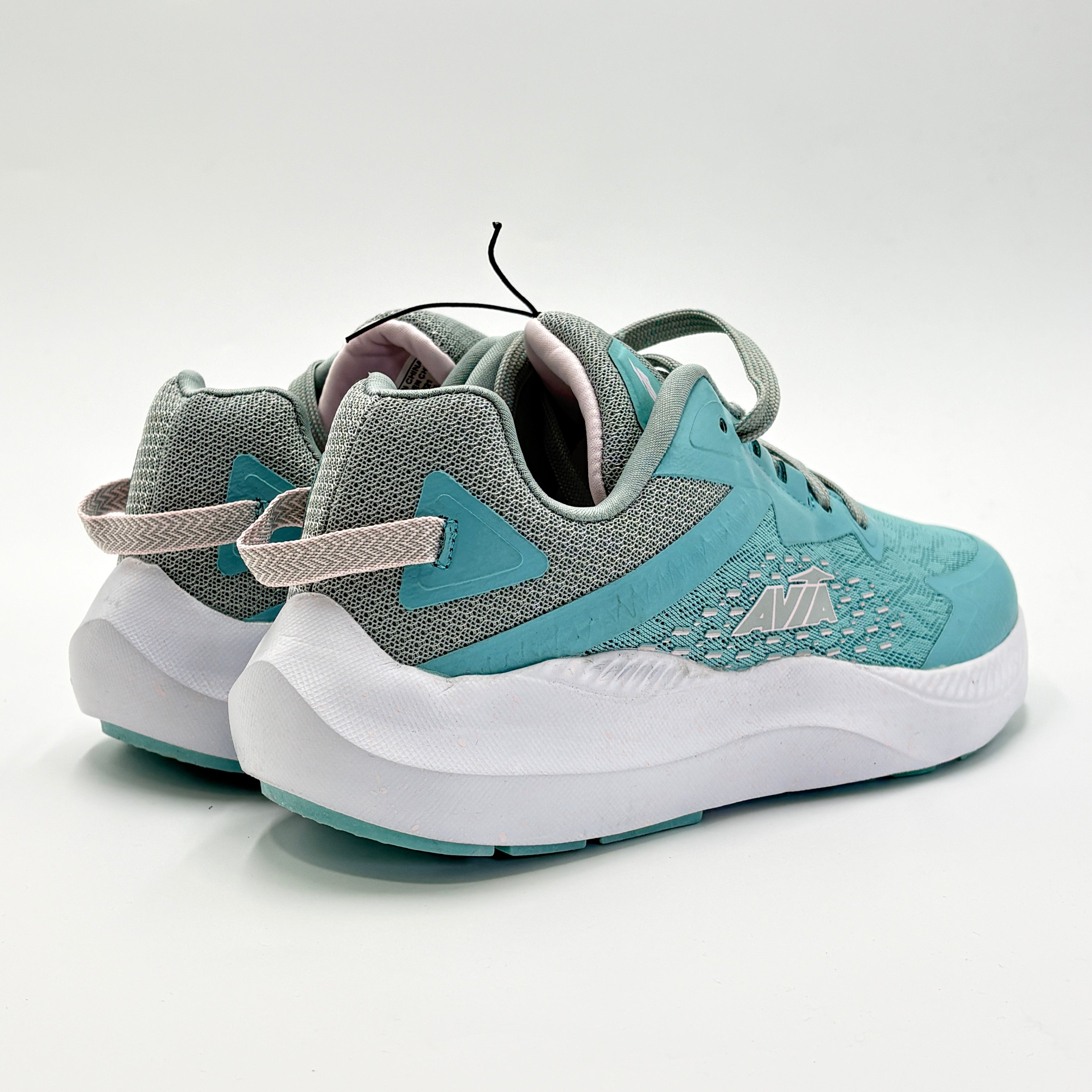 Avia lightweight breathable running shoes for women in turquoise and gray with white soles