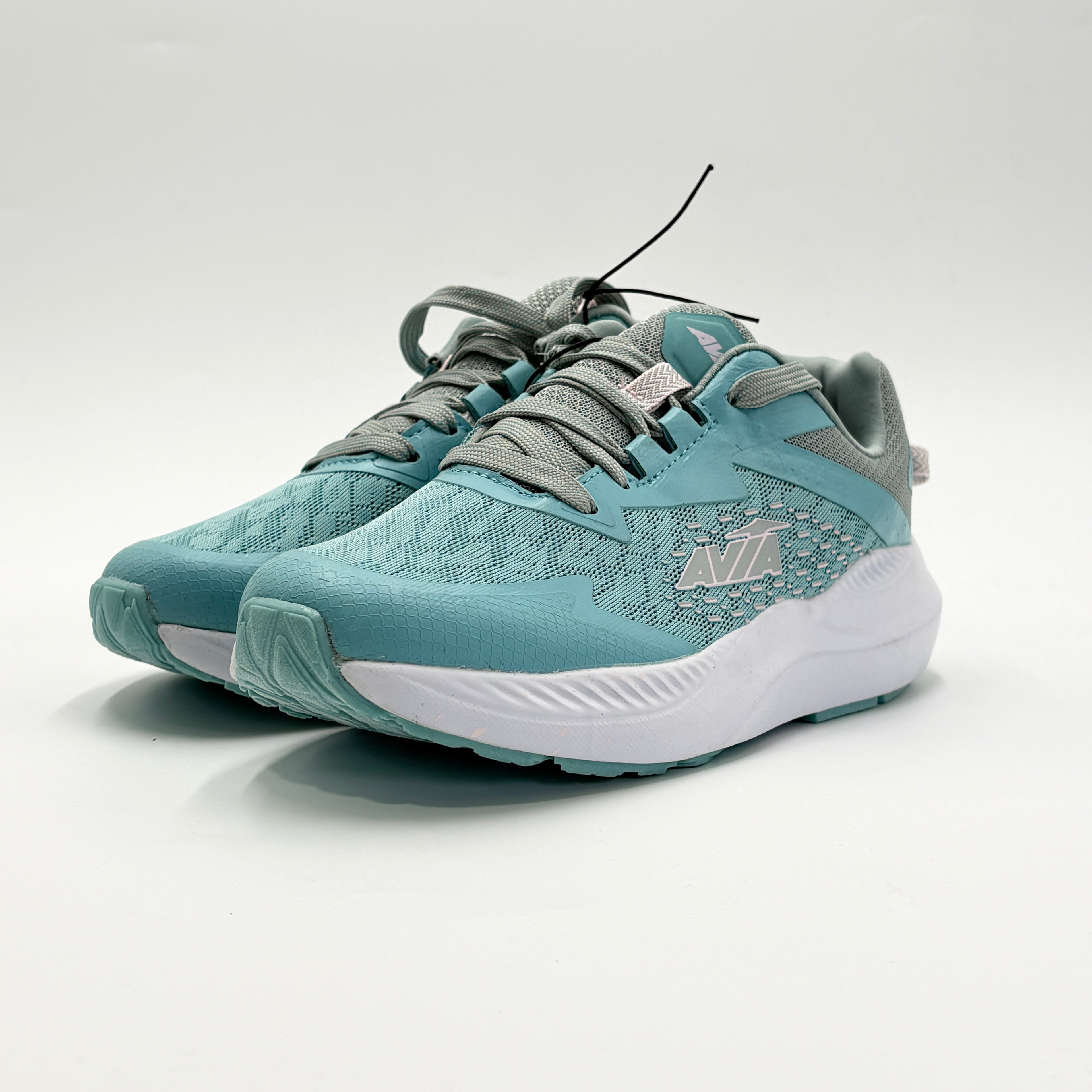 Avia lightweight breathable running shoes for women in teal with gray accents and white sole
