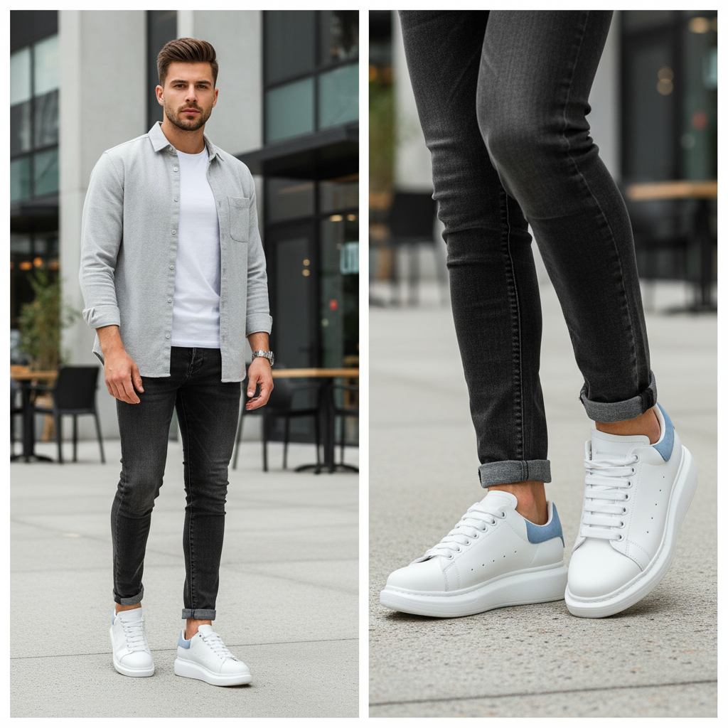 Alntondor Mumaikun White and Blue Casual Sneakers – Lightweight Comfort Shoes for Everyday Wear