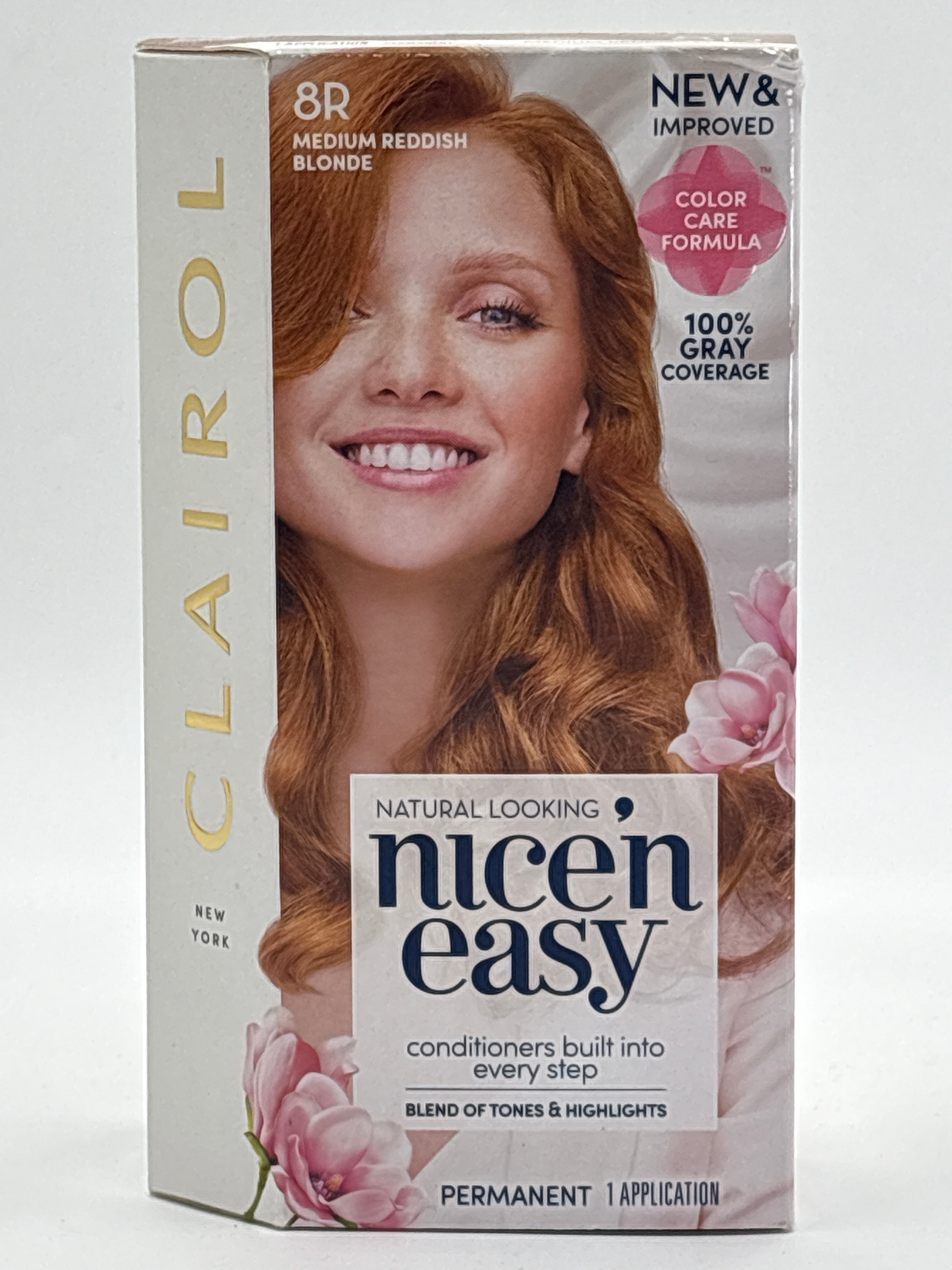 Clairol Nice'N Easy permanent hair dye in 8R medium reddish blonde with color care formula