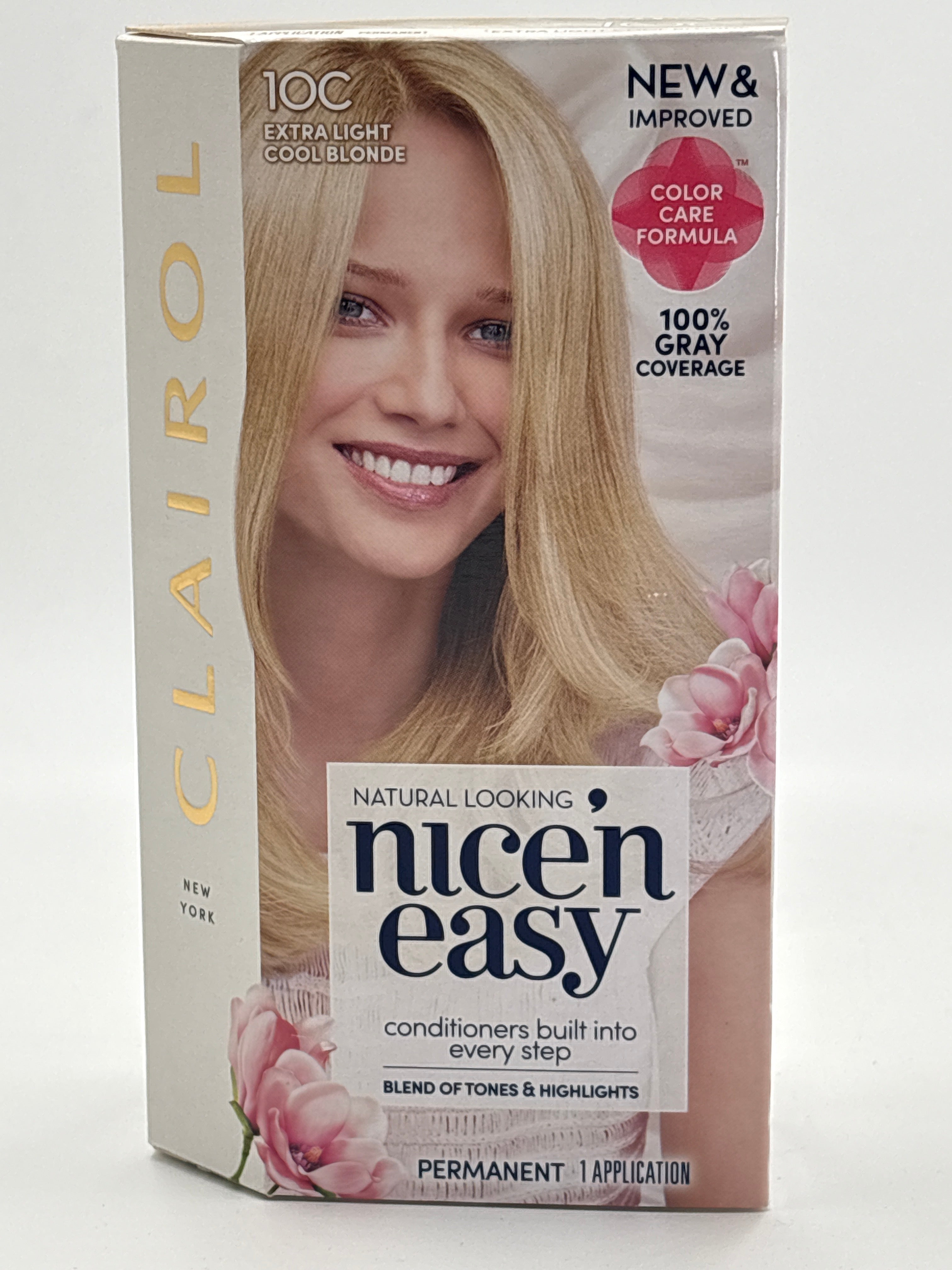 Clairol Nice'N Easy permanent hair dye extra light cool blonde 10C with conditioners and gray coverage