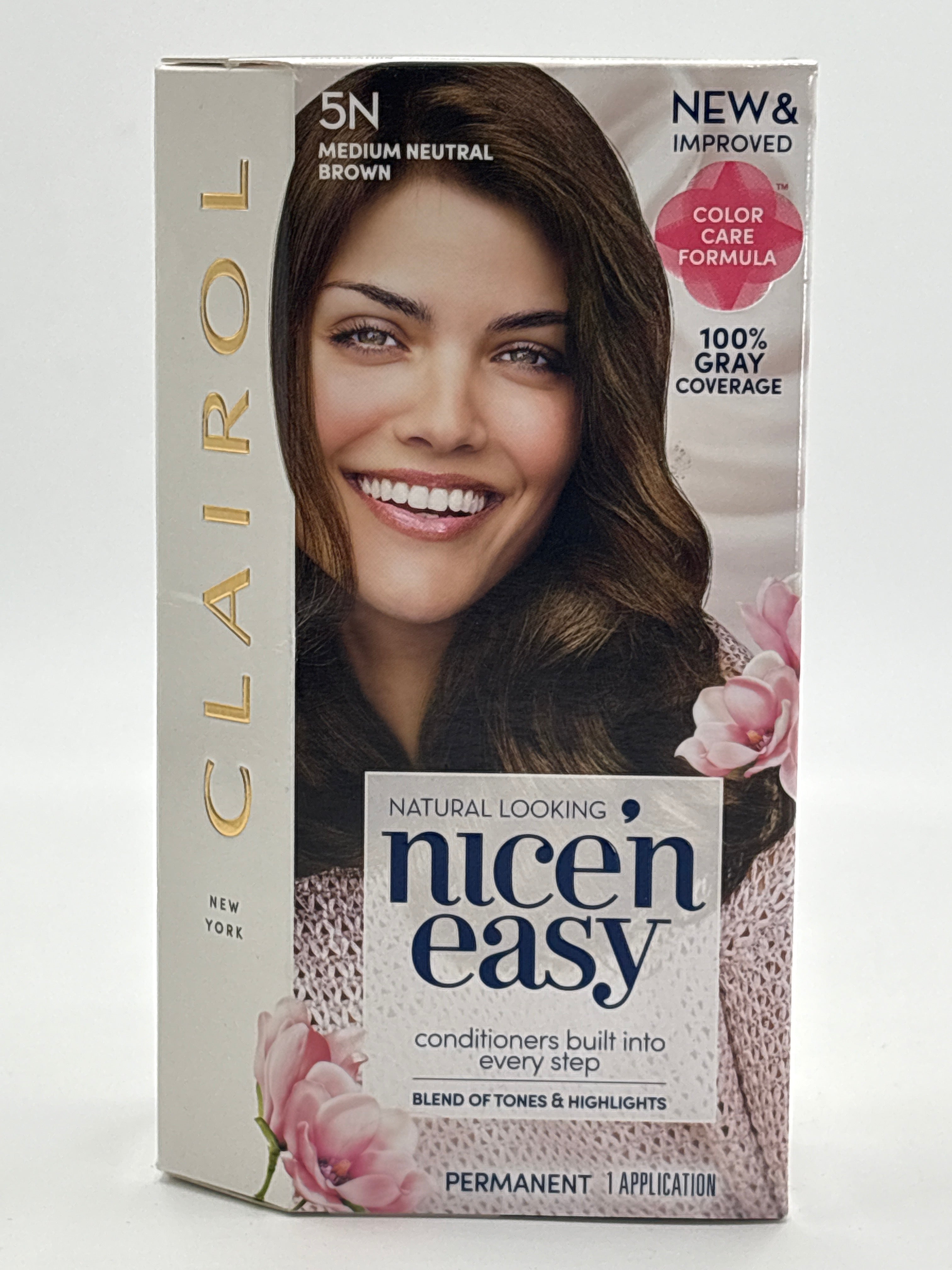 Clairol Nice'N Easy permanent hair dye 5N Medium Neutral Brown with natural looking color and conditioners