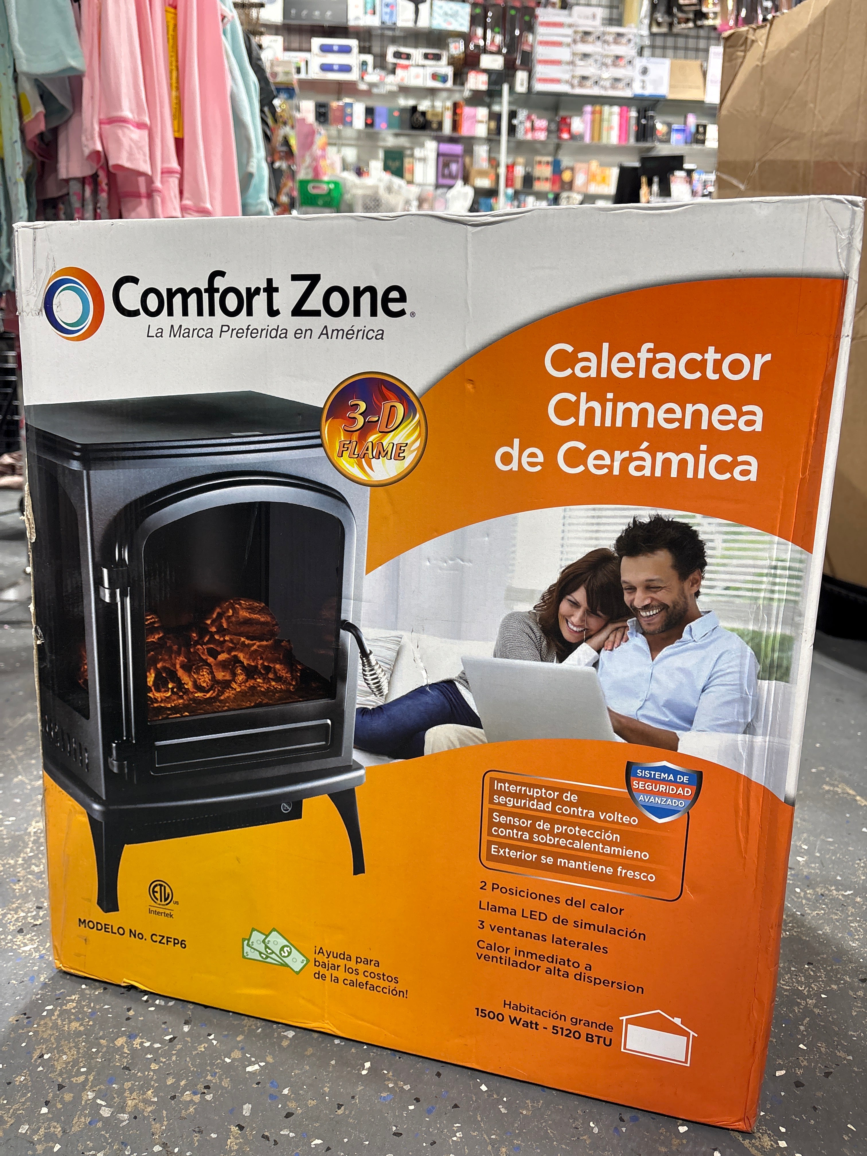 Comfort Zone safe electric fireplace with overheat protection ceramic stove box with 3D flame effect