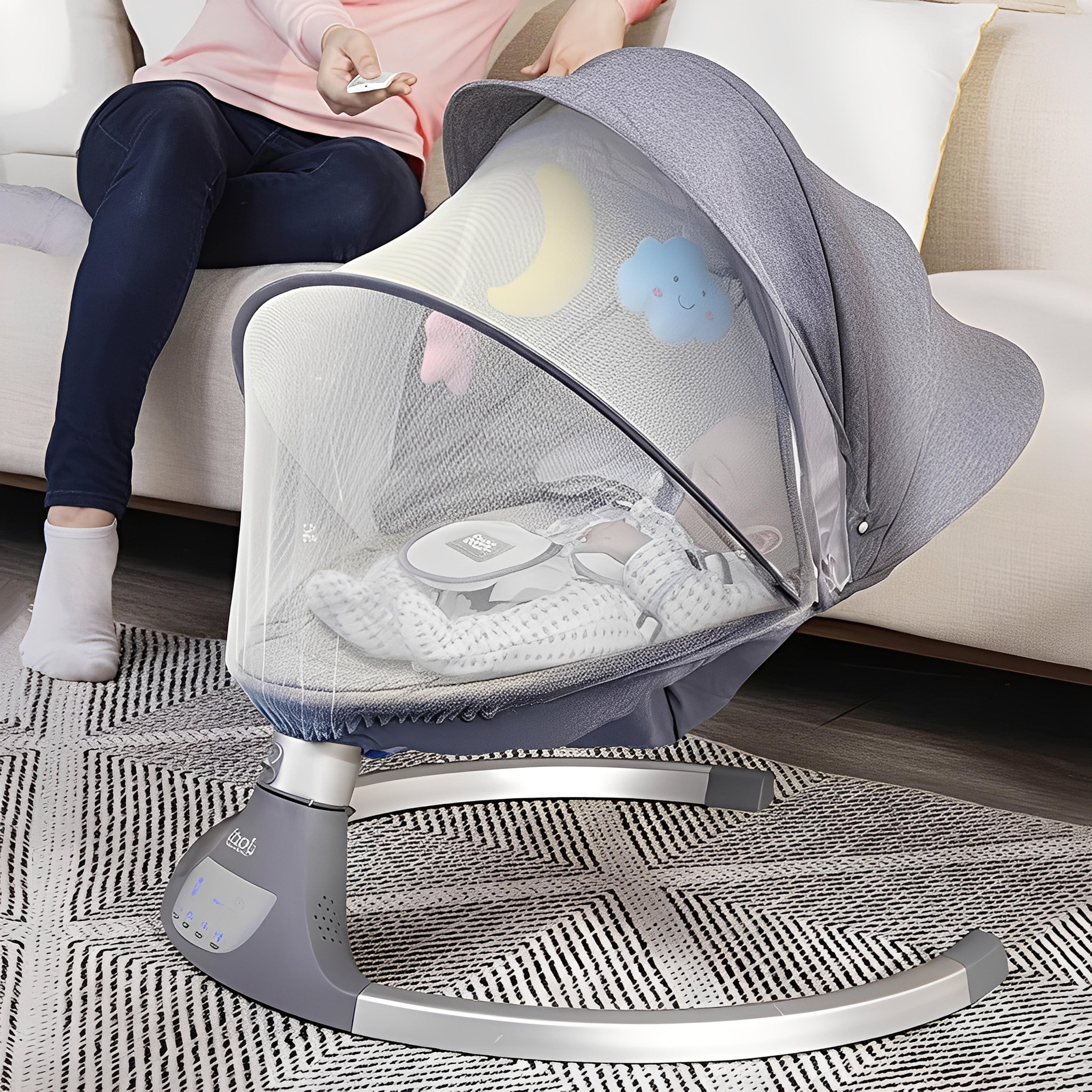 Jool Baby eNova Swing for Newborns - Electric Motorized Infant Swing, Bluetooth Music, 10 Preset Melodies, Remote (Updated Model, Gray) - Grey