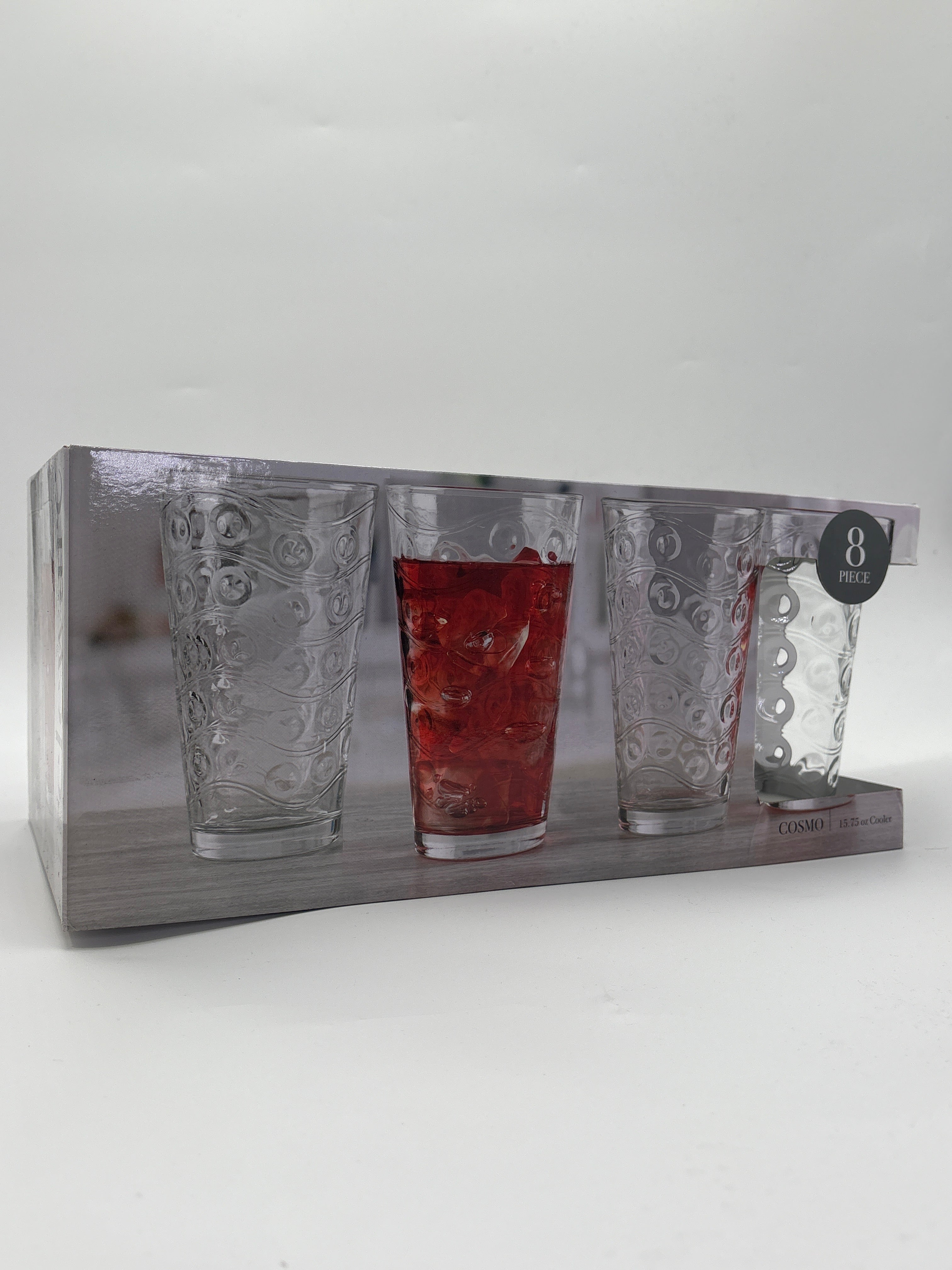 Set of 8 clear cooler glasses 15.75 oz with bubble design ideal for home and kitchen use