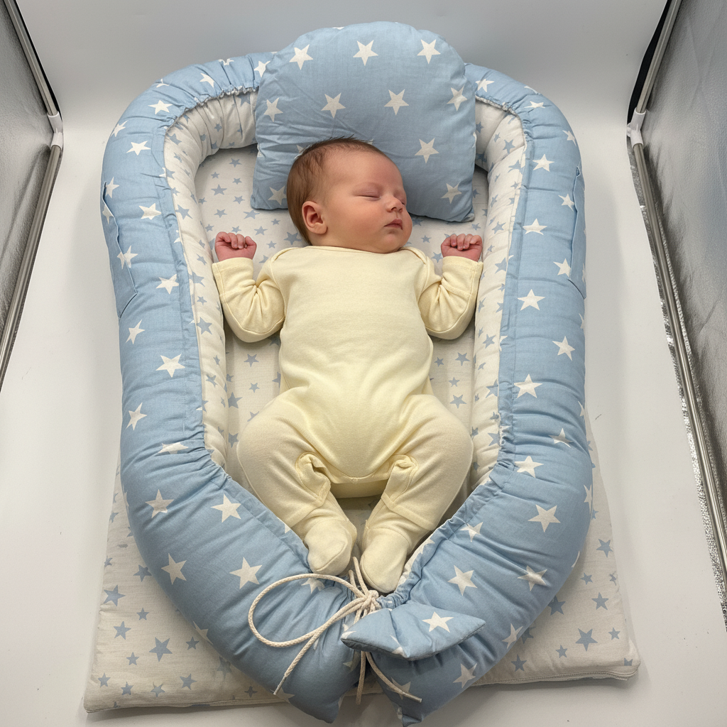 Portable Baby Lounger with Washable Cover – Soft Newborn Nest for Sleeping, Tummy Time, and Travel