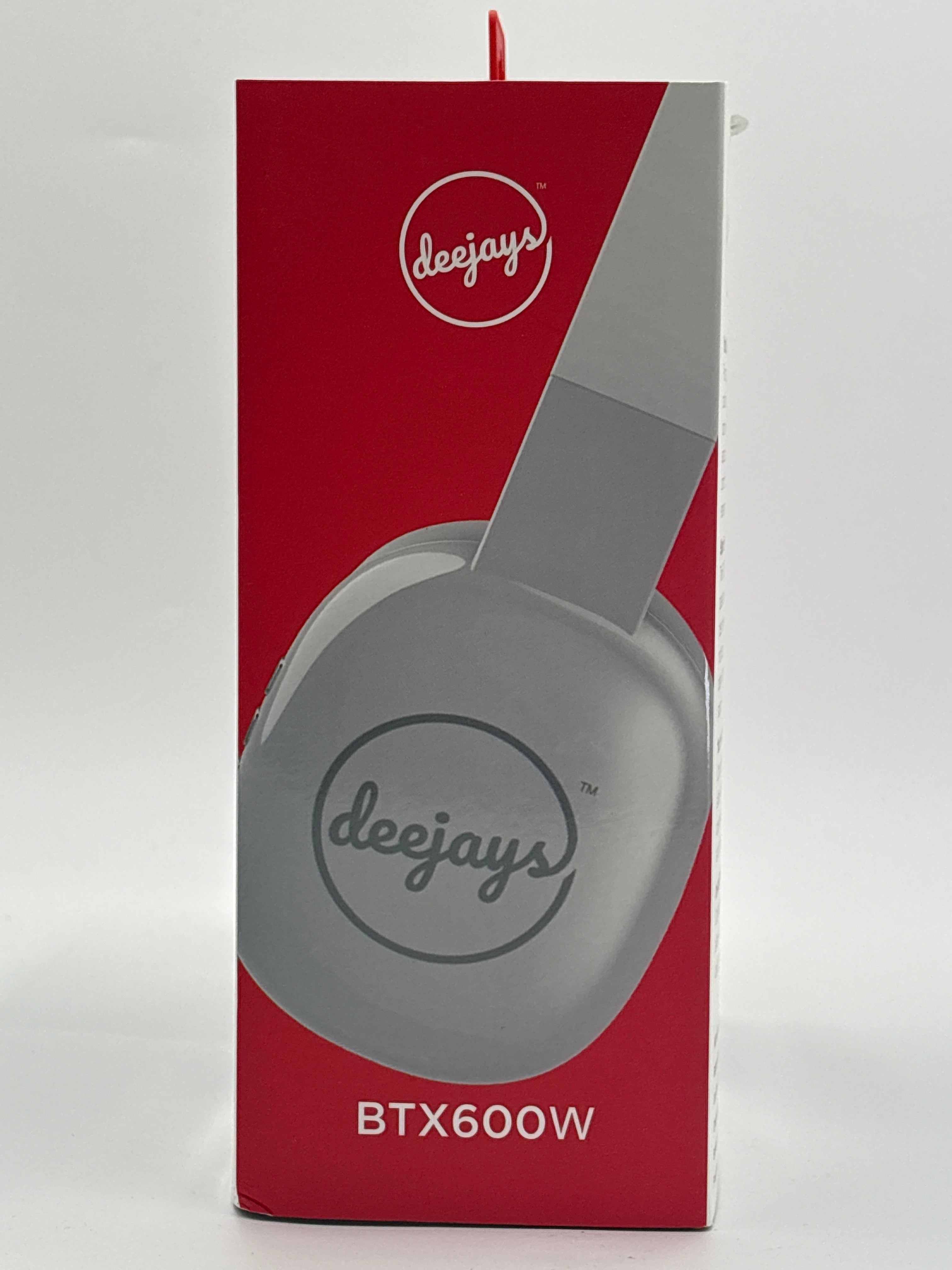 Deejays BTX600W 20 hour battery wireless headphones in gray and red packaging by DOLLARS UNIVERSE LLC