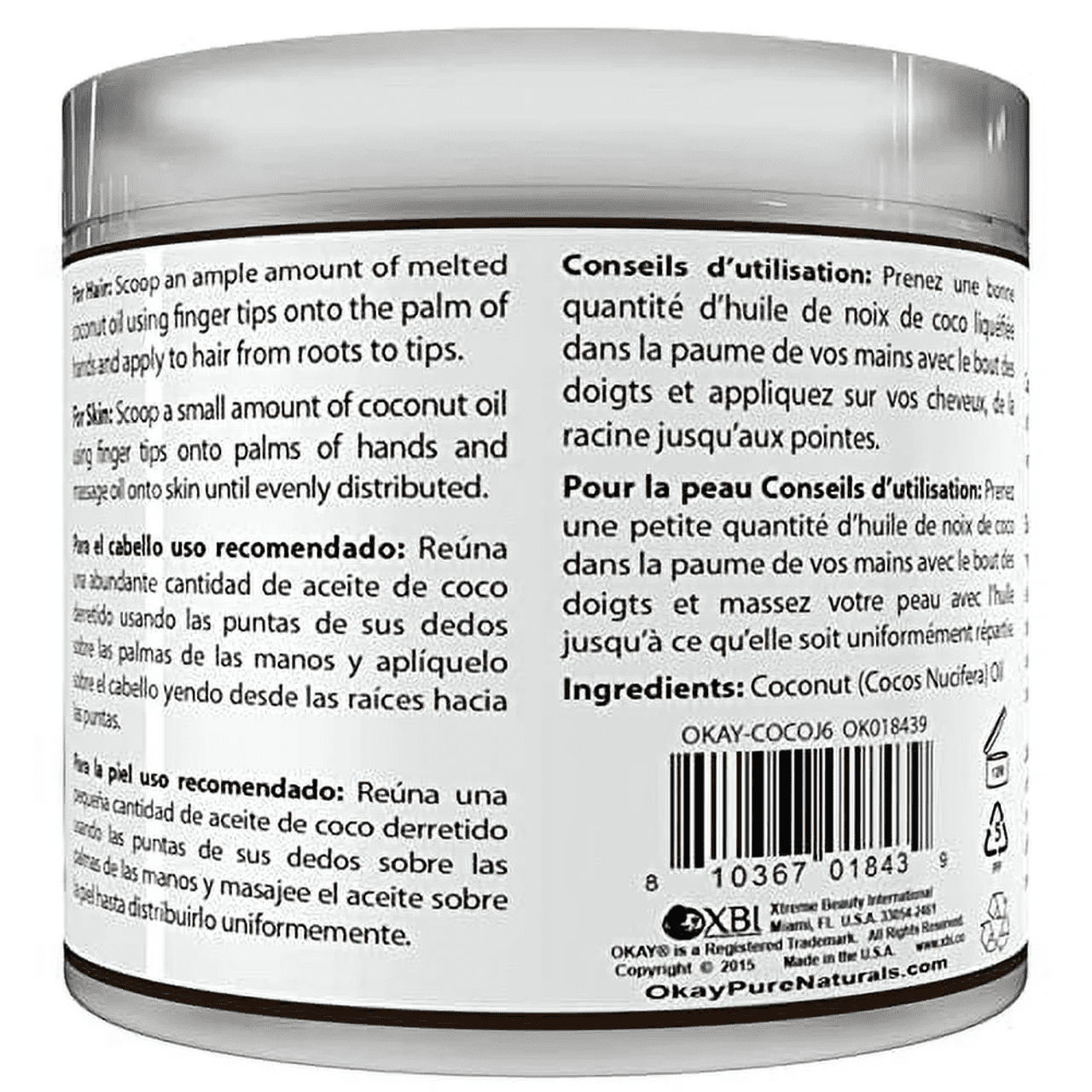 Okay Pure Naturals Coconut Oil with Vitamin E Moisturizer 6 oz