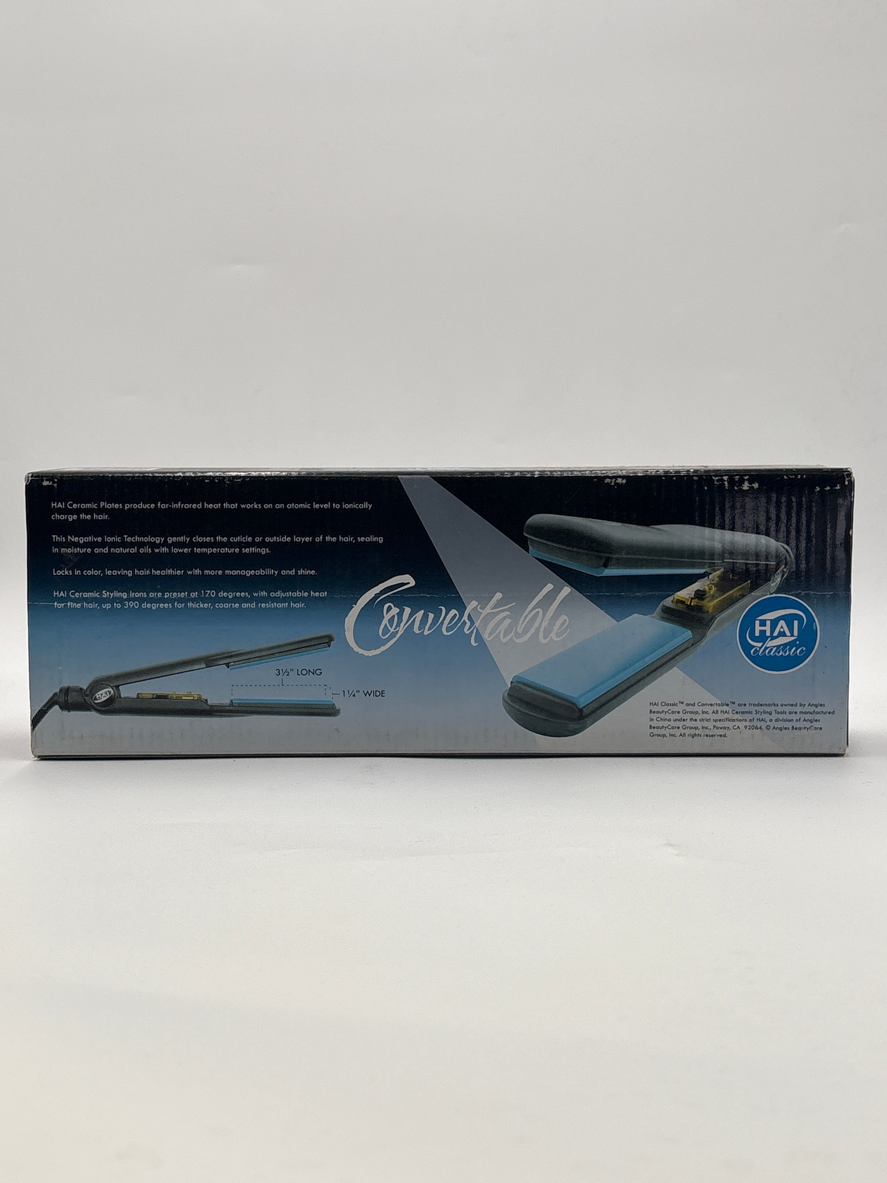 Hai Classic Convertible Ceramic Hair Iron in original packaging with blue and black design