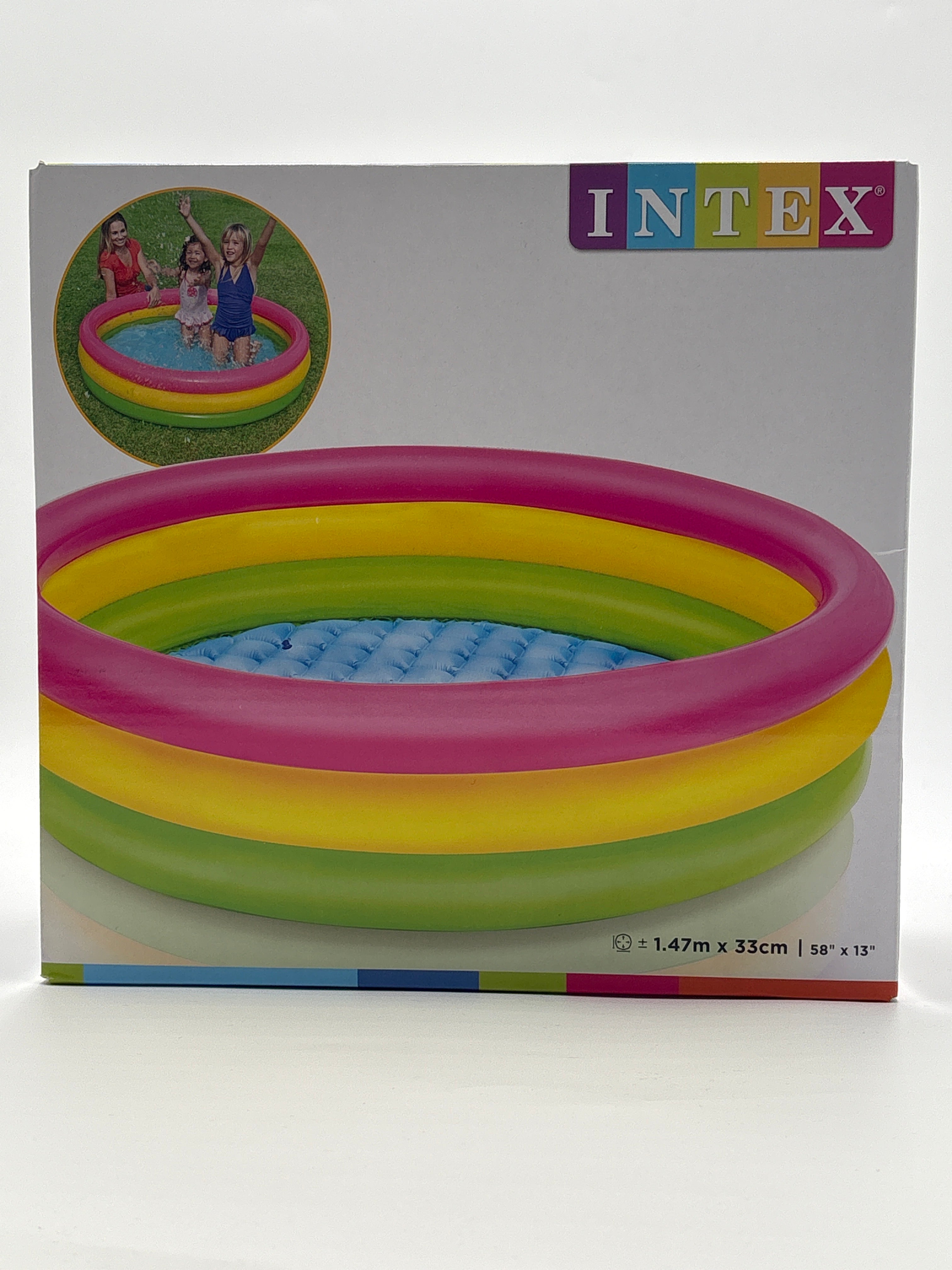 Intex round pool 58 x 13 inflatable colorful pool with pink yellow and green rings