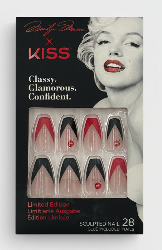 DOLLARS UNIVERSE LLC KISS Gel Fantasy press on nails with red and black chevron design in medium size