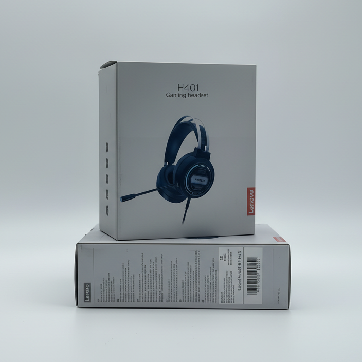 Lenovo H401 gaming headphones for PC and console in retail packaging with microphone