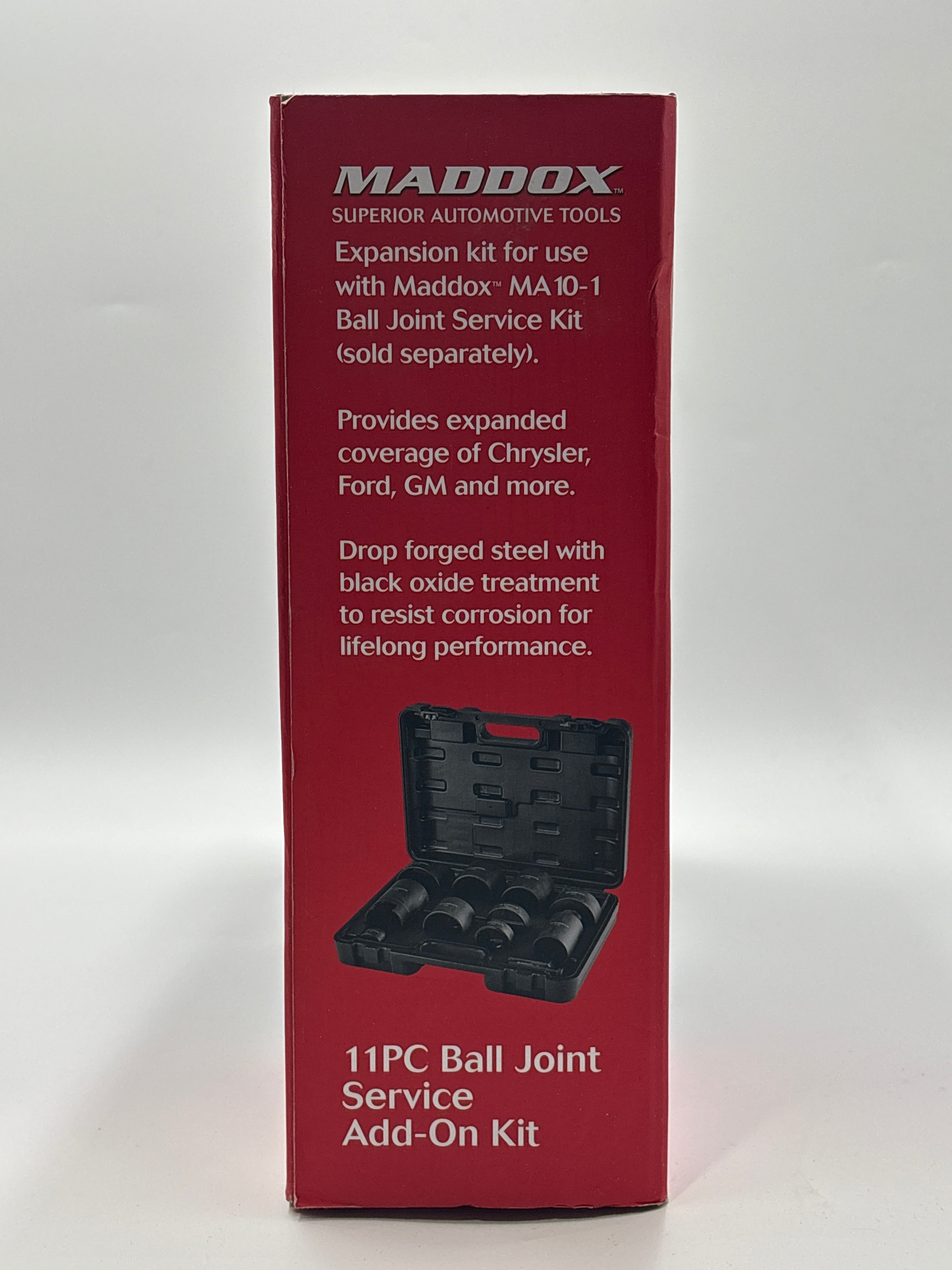 Maddox 11-piece ball joint service add-on kit in red packaging with black case and tools inside