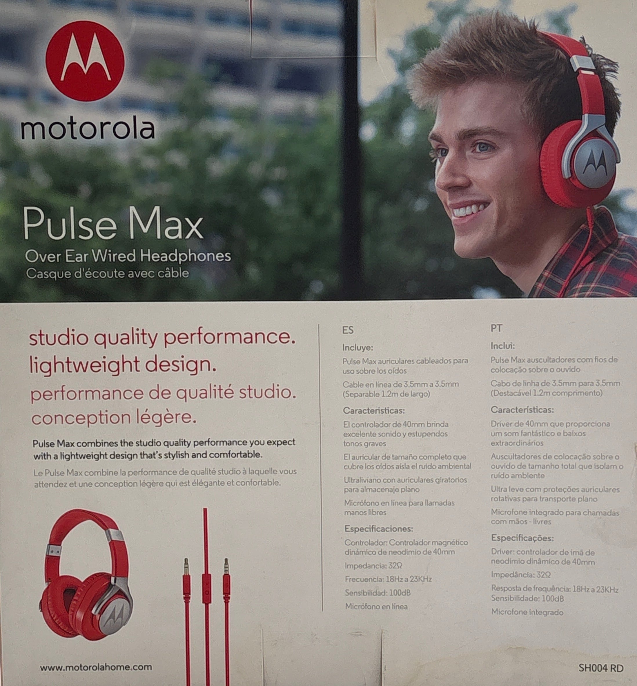 Motorola Pulse Max headphones red over ear wired headset with studio quality sound and lightweight design