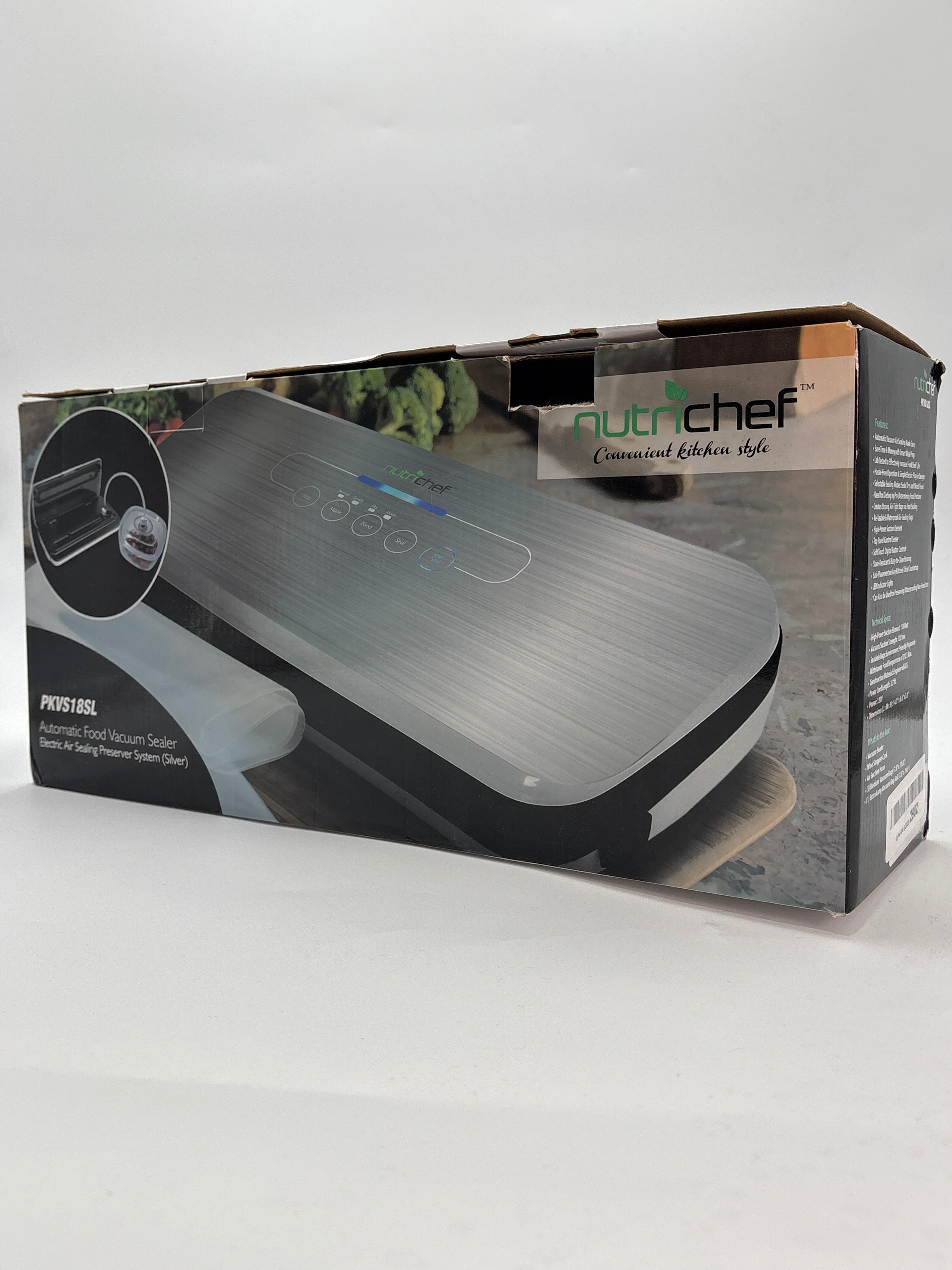 NutriChef automatic food vacuum sealer box showing stainless steel vacuum sealing machine by DOLLARS UNIVERSE LLC
