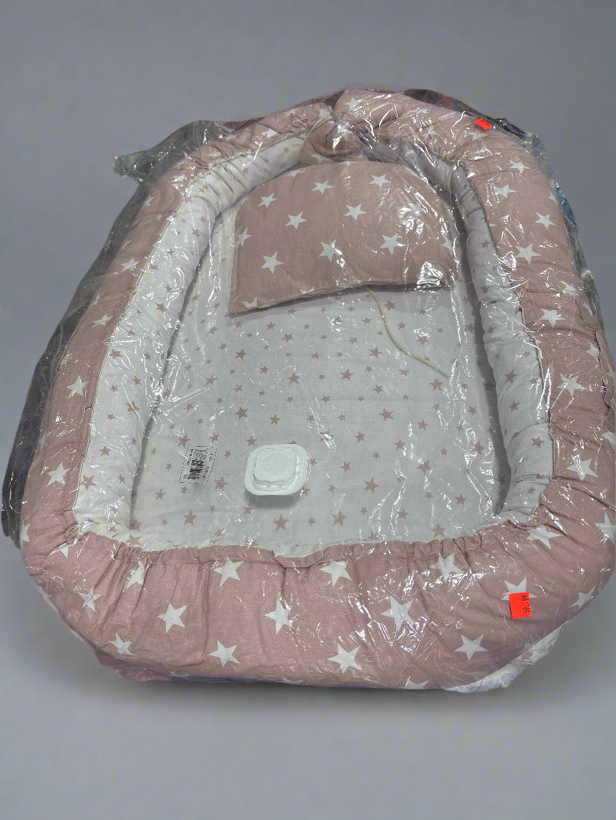 DOLLARS UNIVERSE LLC portable baby lounger with washable cover featuring star pattern in soft pink and white