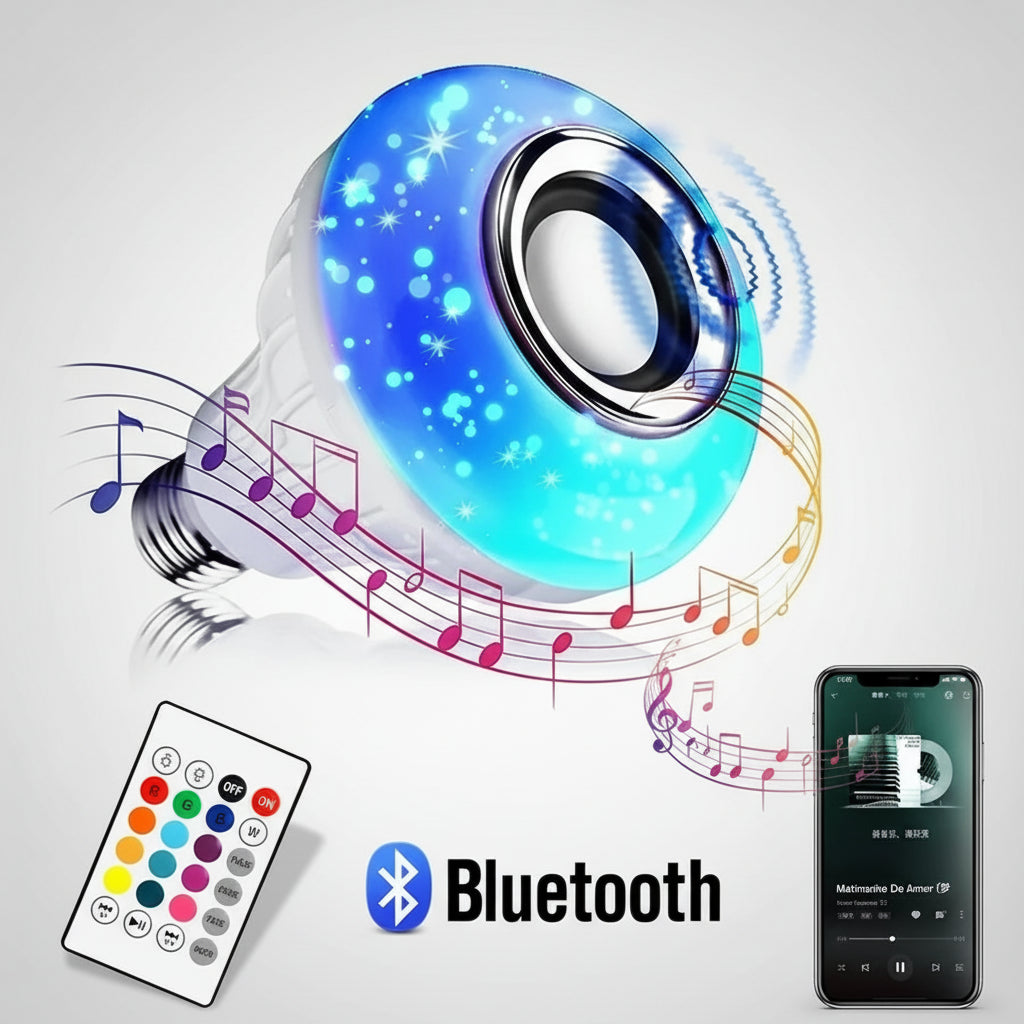 E27 Smart LED Bulb with Bluetooth Speaker and Remote Control – RGB Color Changing, Music Sync, Dimmable, Energy Efficient