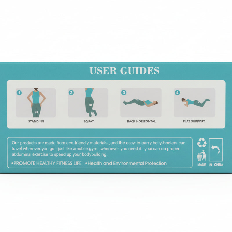 Product packaging with user guide and branding information on a wooden surface