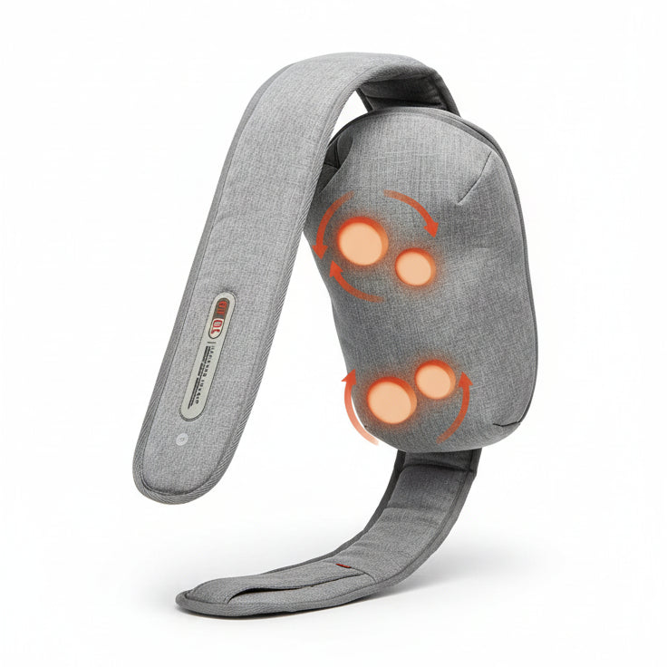 Massage device with packaging on a table