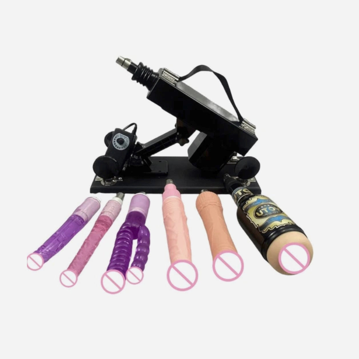 Tattoo machine and ink cartridges on a white background