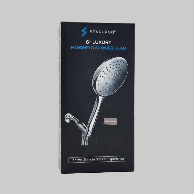 SparkPod 6 inch luxury handheld shower head in brushed nickel for bathroom shower