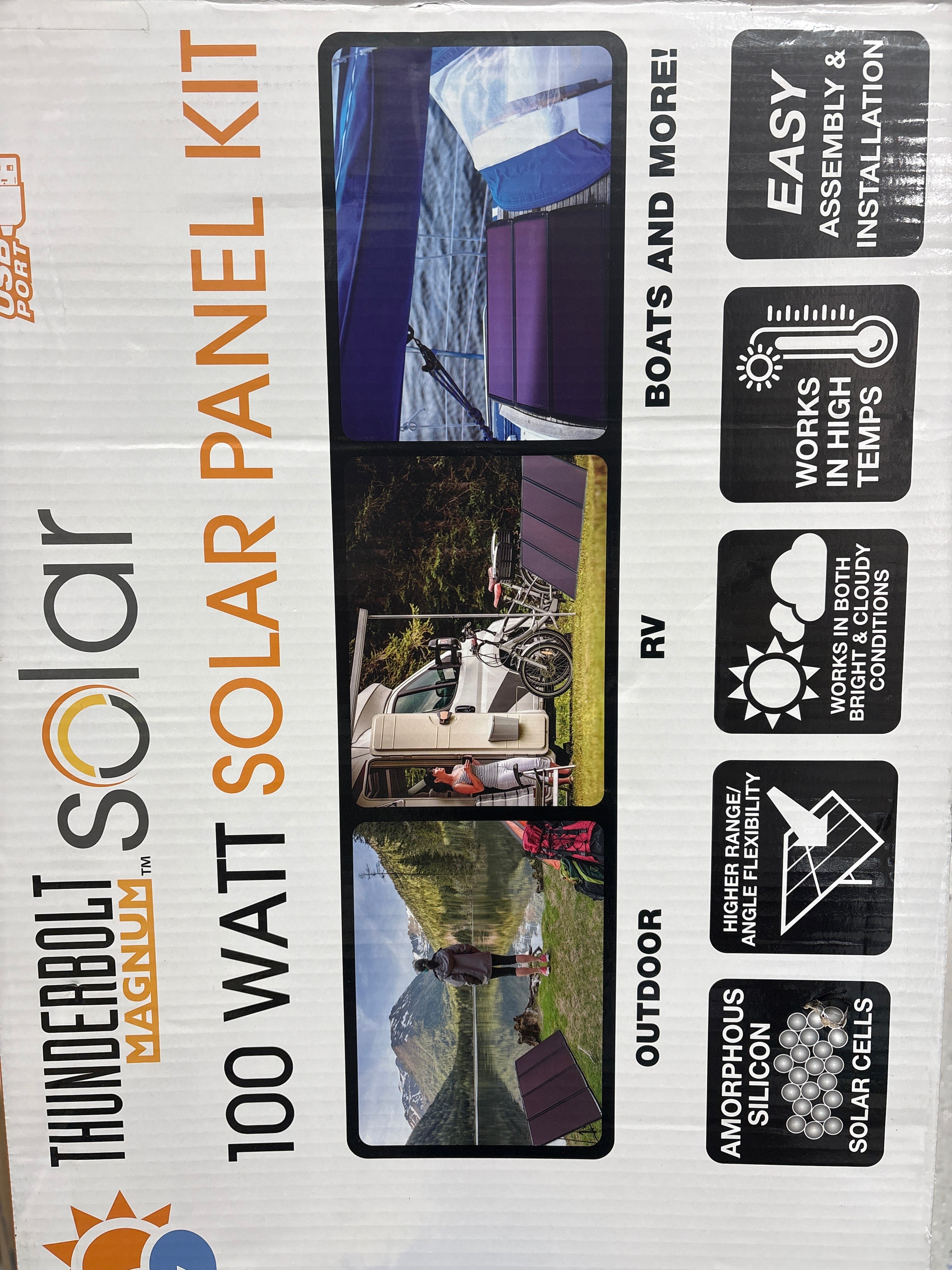 Thunderbolt Magnum solar panel 100 watt kit with easy assembly for boats RV and outdoor use