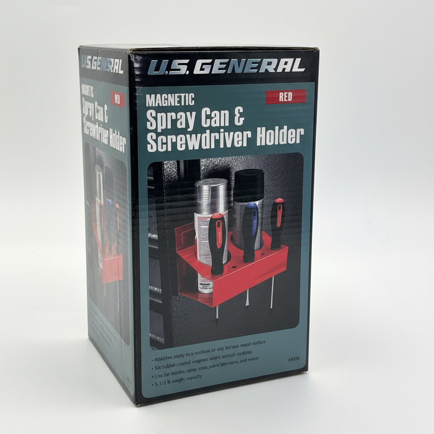 NS General magnetic tool storage for garage spray can and screwdriver holder in red